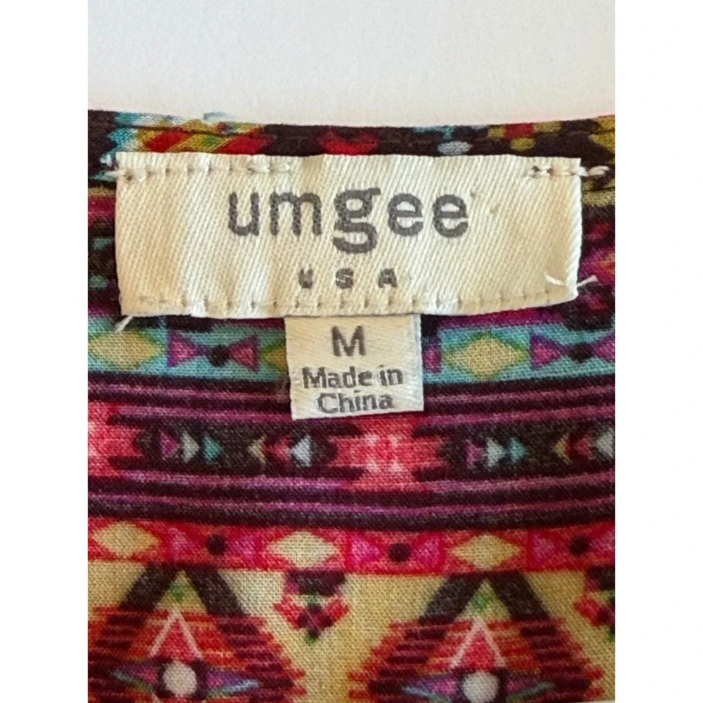 Umgee Boho Mixed Print Babydoll Tunic Dress Womens Pink Geometric M - Picture 6 of 6